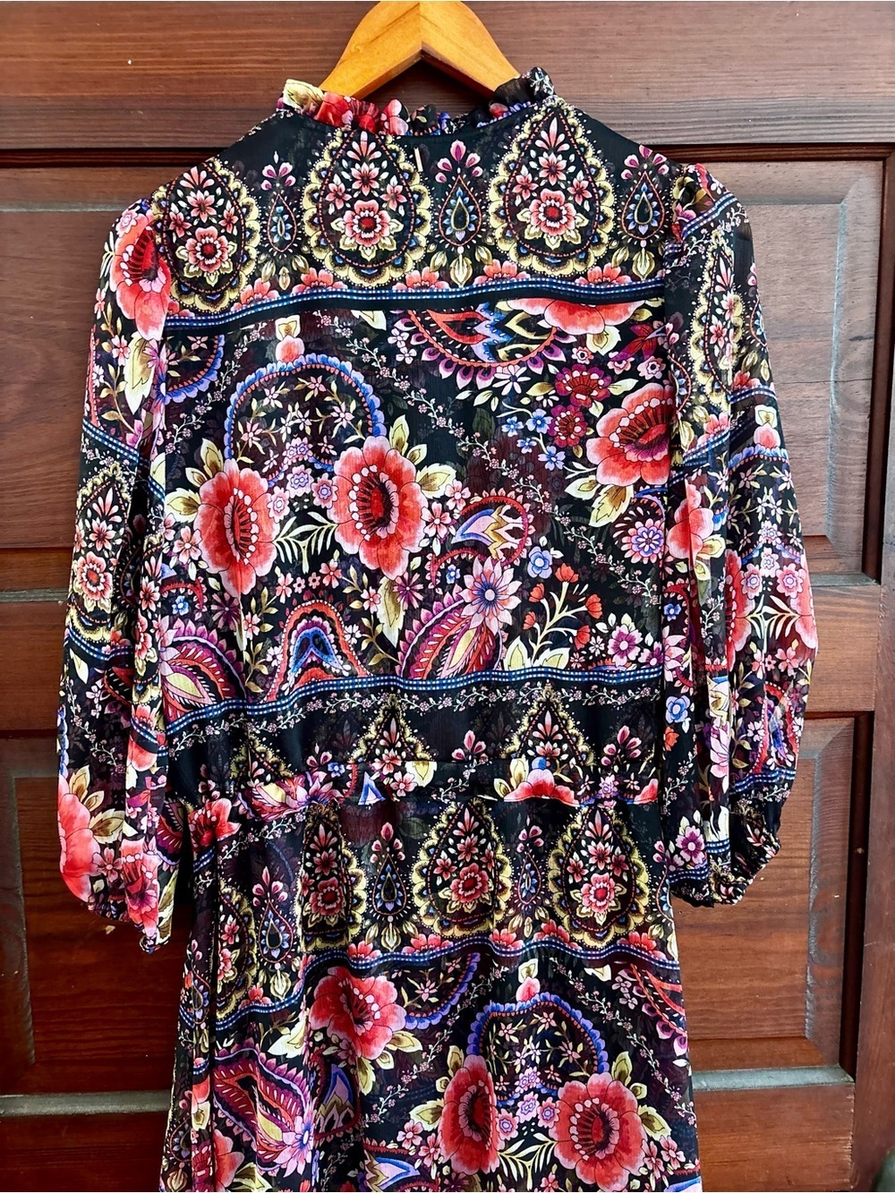 Misa Los Angeles Black Paisley Floral Midi Dress with Pink Accents - Picture 4 of 9